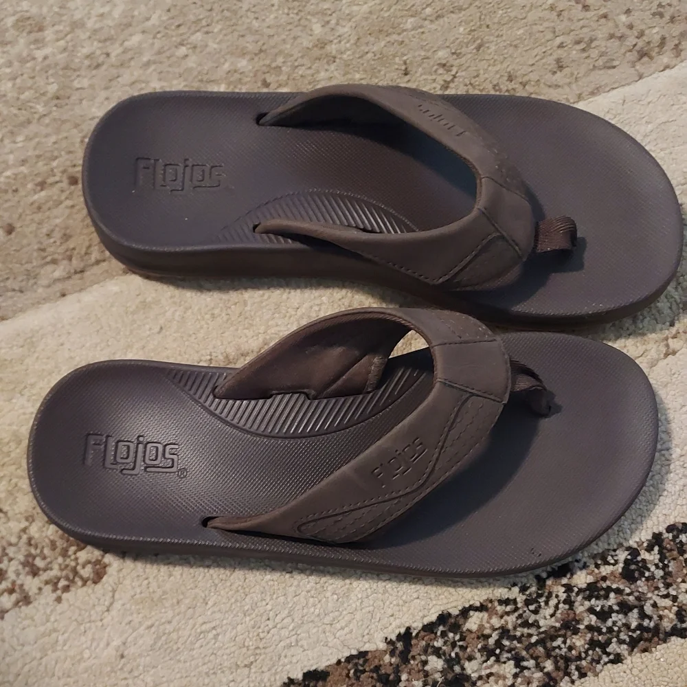 Flojos Leather Dark Brown Men's Flip-Flops Sz-8